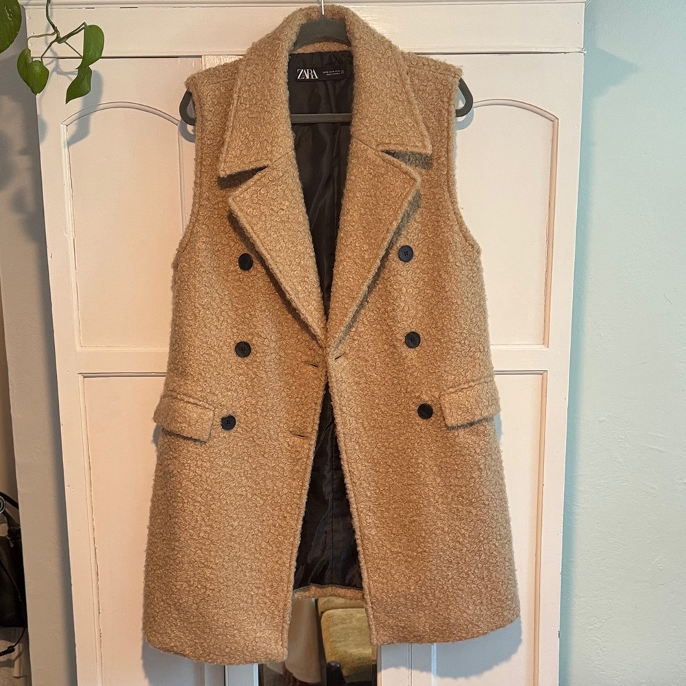 Zara Tan Boucle Sleeveless Coat